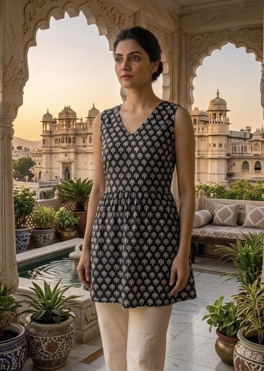 Tatvani Pure Cotton Hand Block Printed Sleeveless Top | Natural Handblock Summer Top | XXS to 7XL