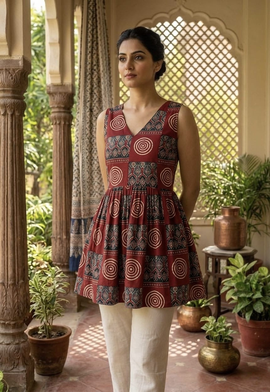 Tatvani Pure Cotton Hand Block Printed Sleeveless Top | Natural Handblock Summer Top | XXS to 7XL