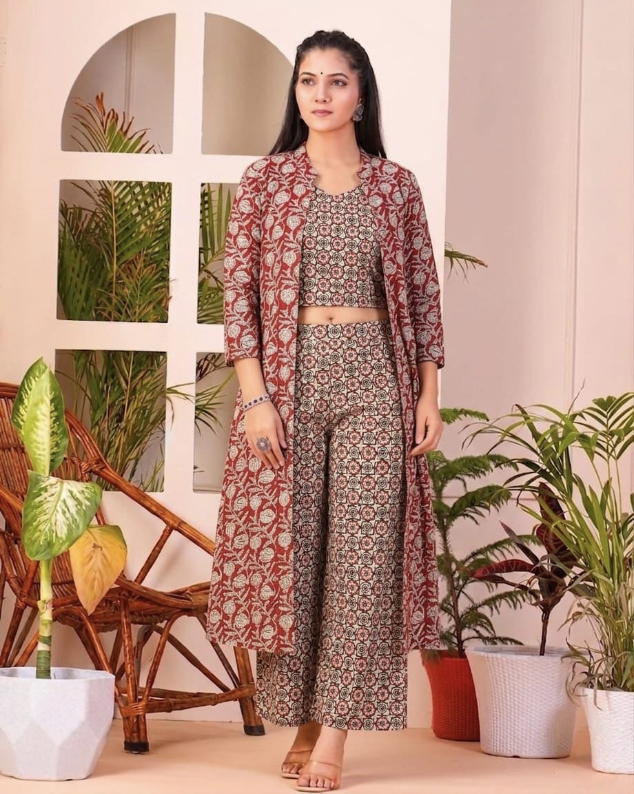 Tatvani Hand Block Printed Cotton Shrug for Women | Natural Dye Long Ethnic Shrug | Indian Artisan Handmade Handblock Printed Cotton Outerwear | Indo-Western Ethnic Wear | Sizes 36 to 54