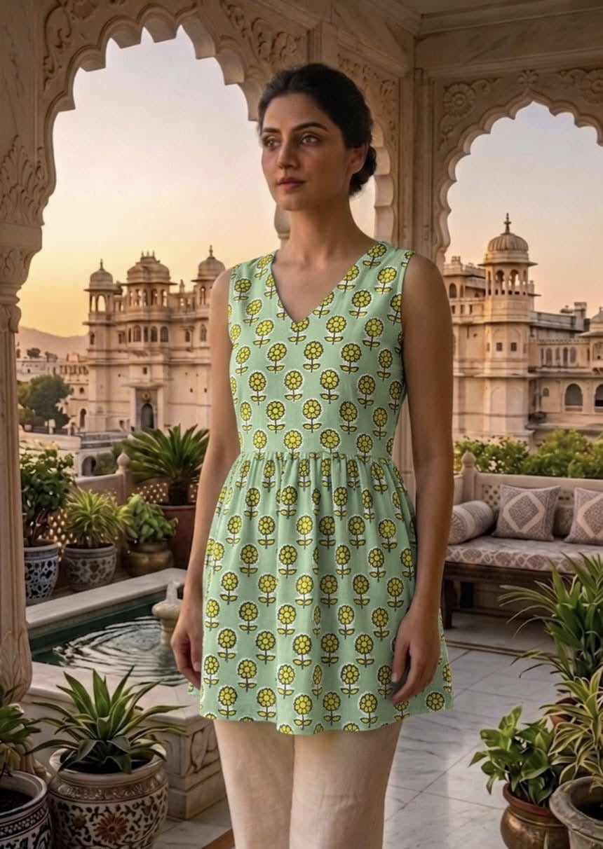 Tatvani Pure Cotton Hand Block Printed Sleeveless Top | Natural Handblock Summer Top | XXS to 7XL