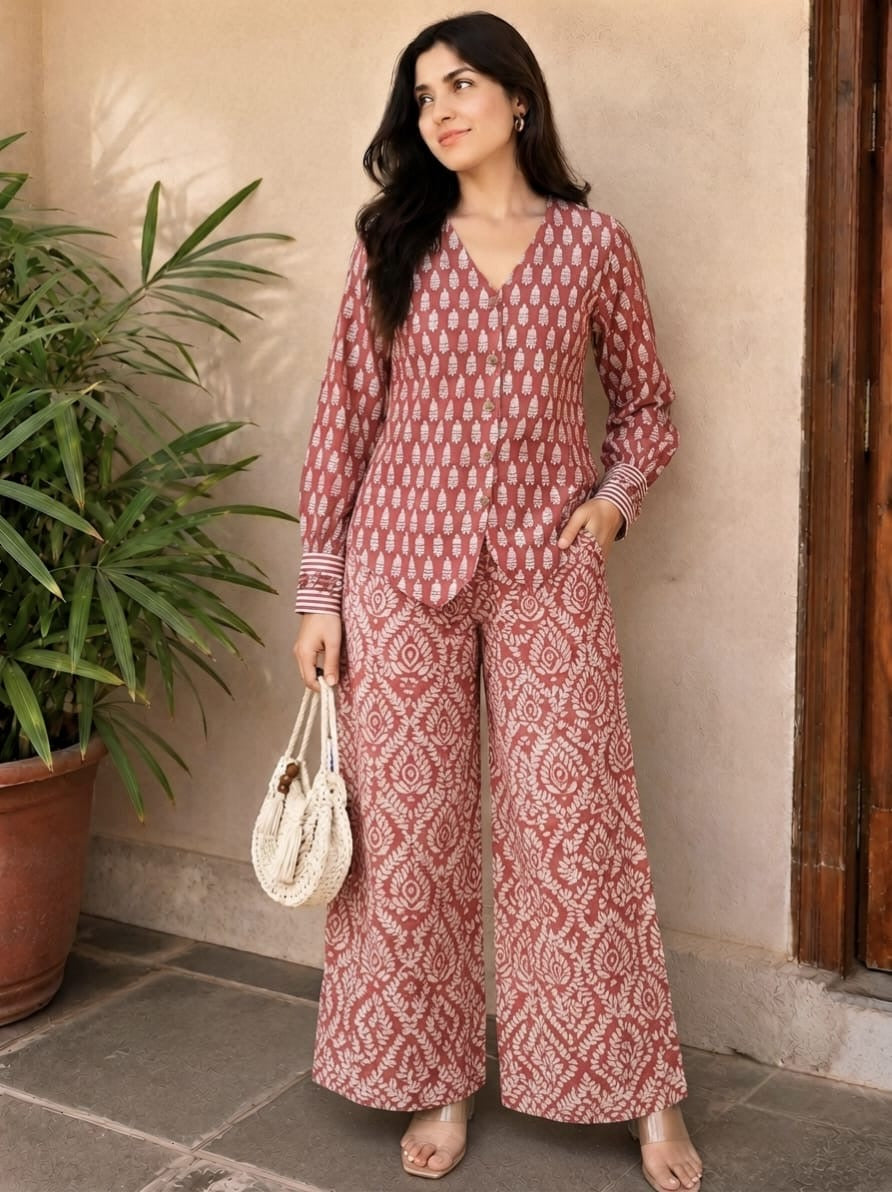 Tatvani Pure Cotton Printed Women’s Co-Ord Set | Summer Shirt & Palazzo Set | XXS to 7XL