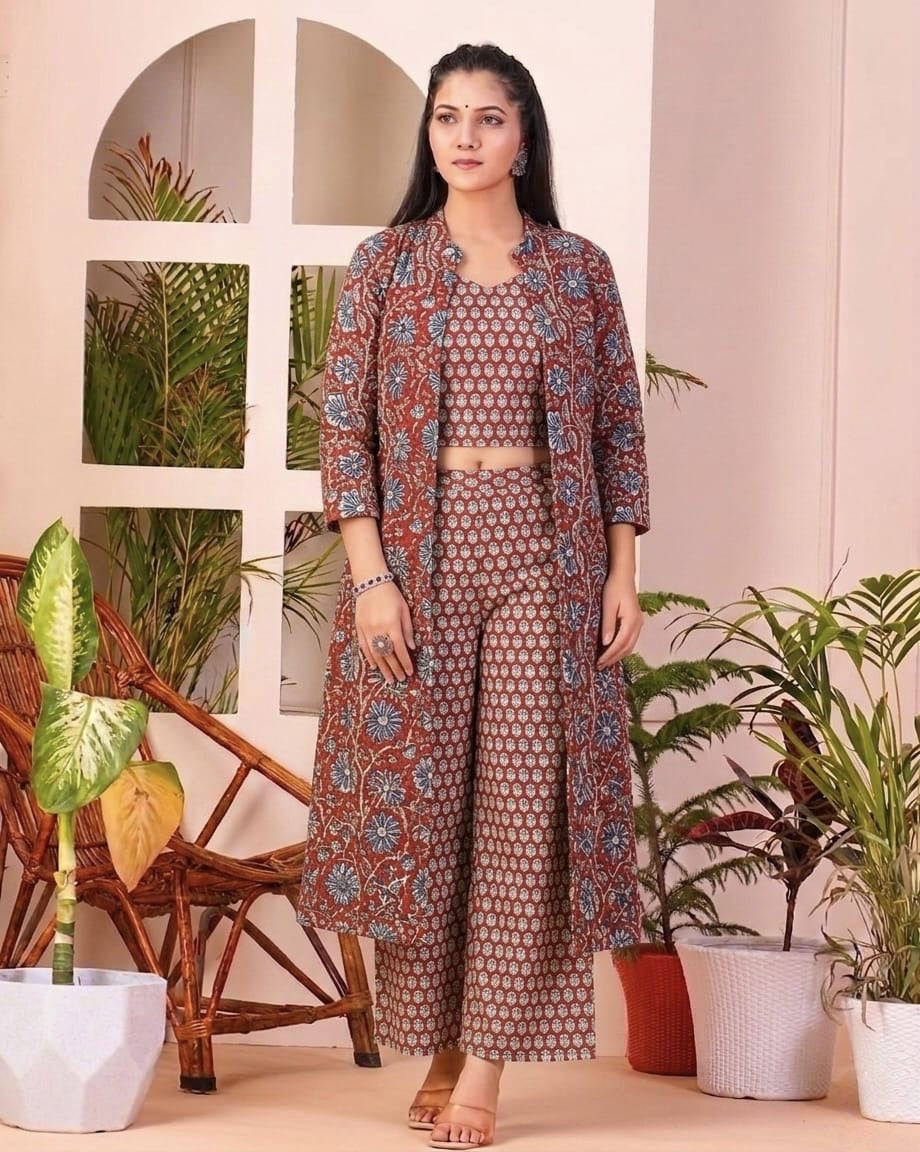 Tatvani Hand Block Printed Cotton Shrug for Women | Natural Dye Long Ethnic Shrug | Indian Artisan Handmade Handblock Printed Cotton Outerwear | Indo-Western Ethnic Wear | Sizes 36 to 54