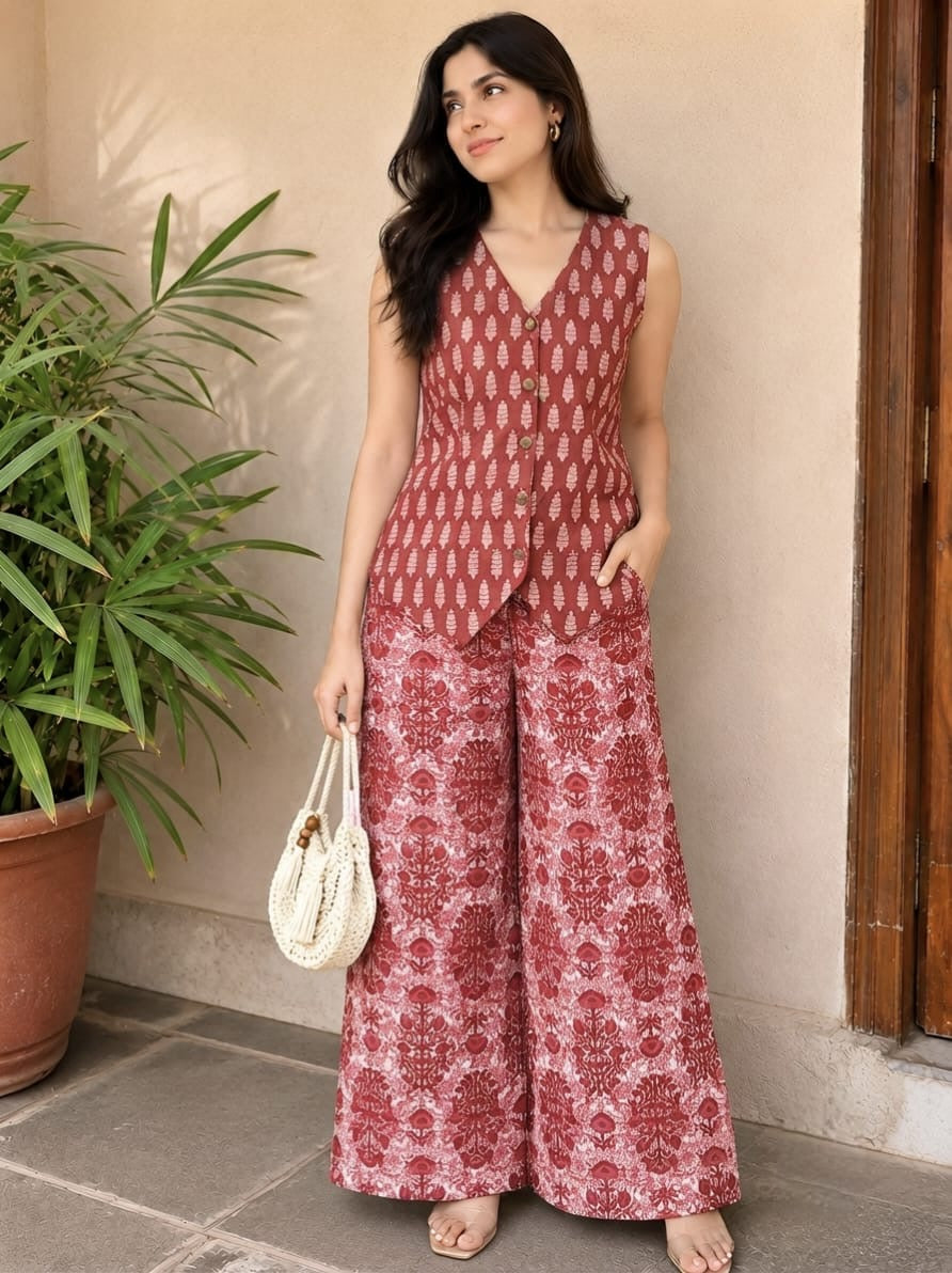 Tatvani Pure Cotton Printed Women’s Co-Ord Set | Summer Shirt & Palazzo Set | XXS to 7XL