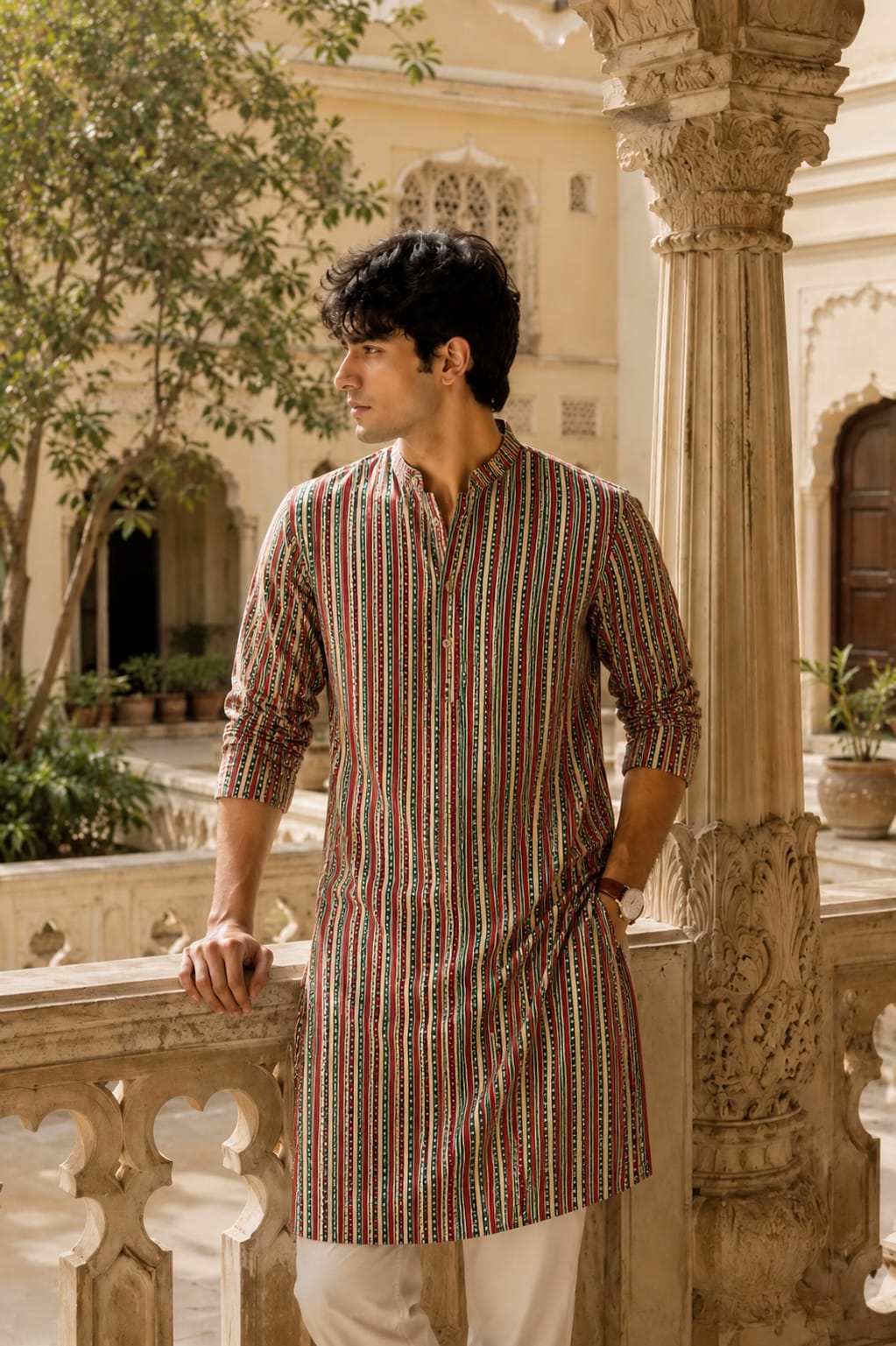 TATVANI – Premium Striped Handblock Printed Cotton Kurta ✨