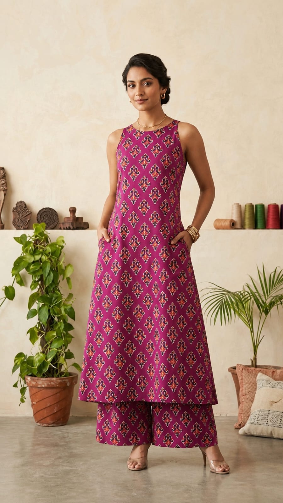 TATVANI | Pure Cotton Hand Block Print Cord Set with Pockets