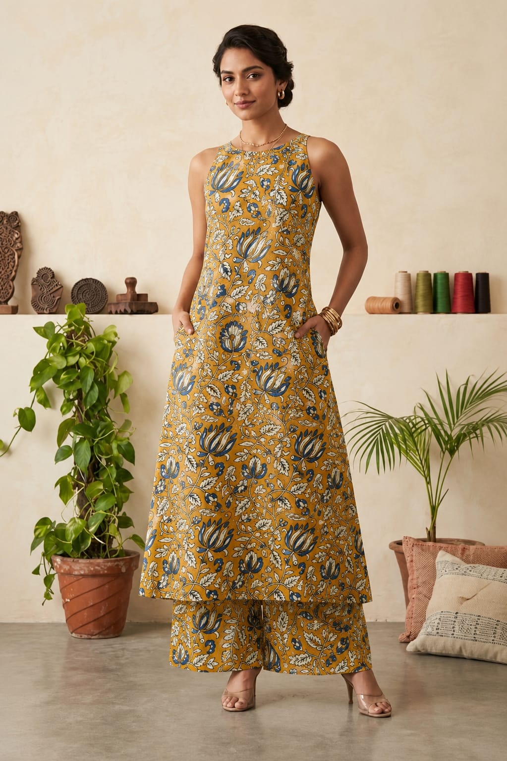 TATVANI | Pure Cotton Hand Block Print Cord Set with Pockets