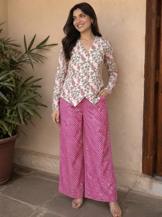 Tatvani Pure Cotton Printed Women’s Co-Ord Set | Summer Shirt & Palazzo Set | XXS to 7XL