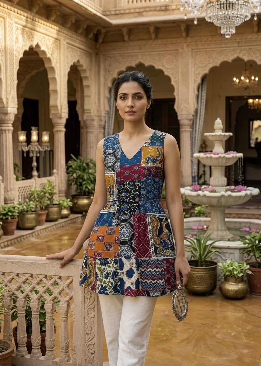 Tatvani Pure Cotton Hand Block Printed Sleeveless Top | Natural Handblock Summer Top | XXS to 7XL