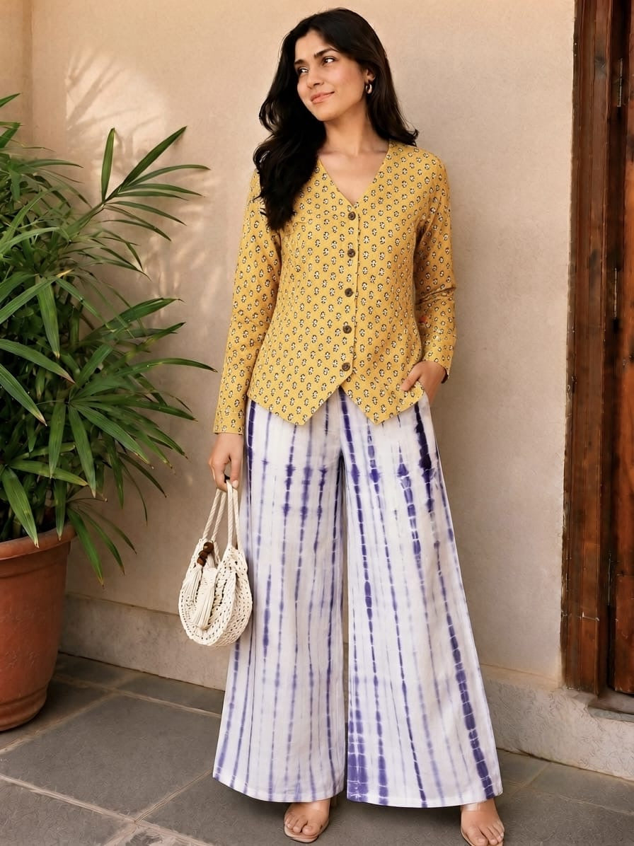 Tatvani Pure Cotton Printed Women’s Co-Ord Set | Summer Shirt & Palazzo Set | XXS to 7XL