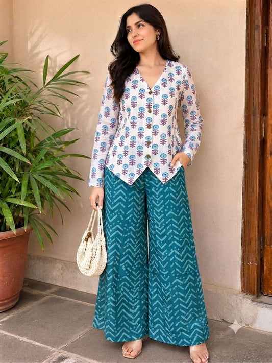 Tatvani Pure Cotton Printed Women’s Co-Ord Set | Summer Shirt & Palazzo Set | XXS to 7XL