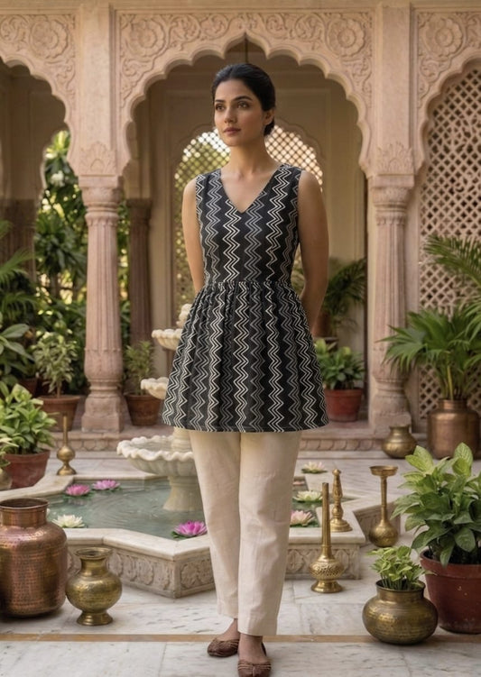 Tatvani Pure Cotton Hand Block Printed Sleeveless Top | Natural Handblock Summer Top | XXS to 7XL