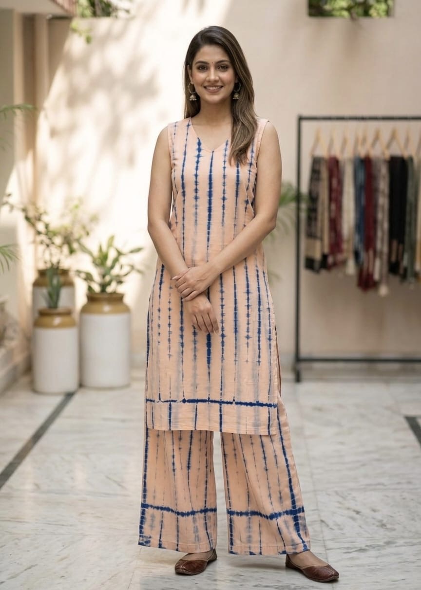 Tatvani Bagru Hand Block Printed Kurta Palazzo Set | Pure Cotton | Sleeveless Kurta with 2 Pocket Palazzo