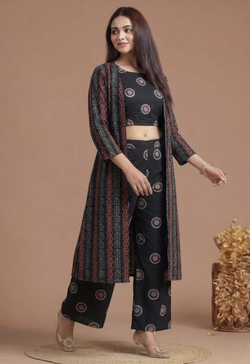 Tatvani Hand Block Printed Cotton Shrug for Women | Natural Dye Long Ethnic Shrug | Indian Artisan Handmade Handblock Printed Cotton Outerwear | Indo-Western Ethnic Wear | Sizes 36 to 54