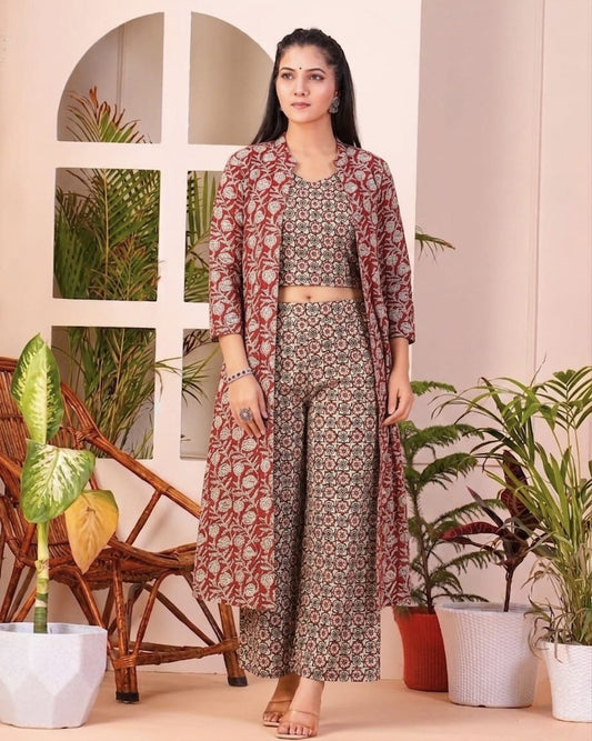 Tatvani Hand Block Printed Cotton Shrug for Women | Natural Dye Long Ethnic Shrug | Indian Artisan Handmade Handblock Printed Cotton Outerwear | Indo-Western Ethnic Wear | Sizes 36 to 54