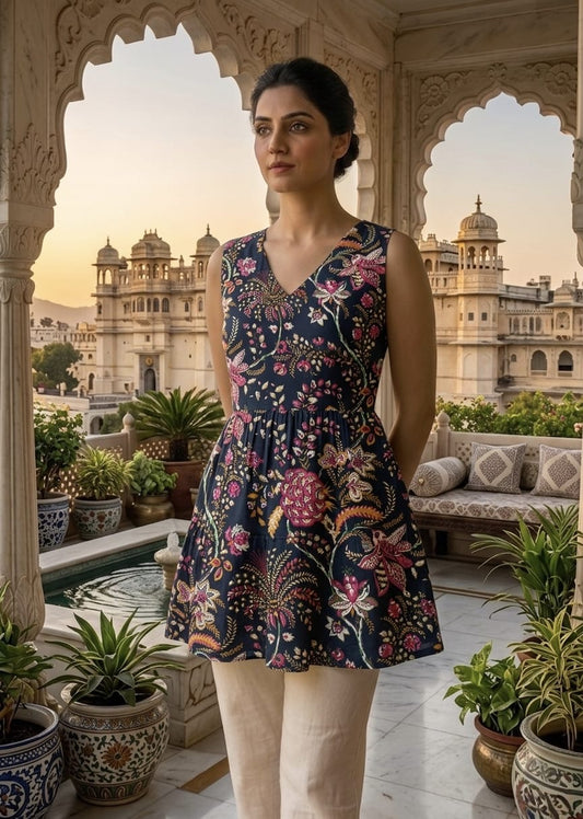 Tatvani Pure Cotton Hand Block Printed Sleeveless Top | Natural Handblock Summer Top | XXS to 7XL