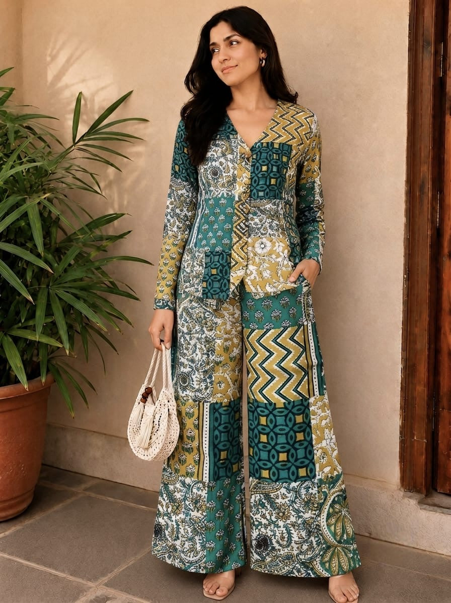 Tatvani Pure Cotton Printed Women’s Co-Ord Set | Summer Shirt & Palazzo Set | XXS to 7XL