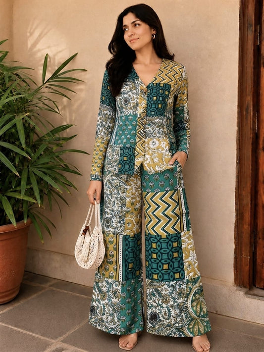 Tatvani Pure Cotton Printed Women’s Co-Ord Set | Summer Shirt & Palazzo Set | XXS to 7XL