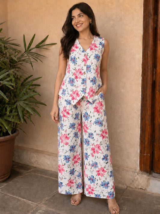 Tatvani Pure Cotton Printed Women’s Co-Ord Set | Summer Shirt & Palazzo Set | XXS to 7XL