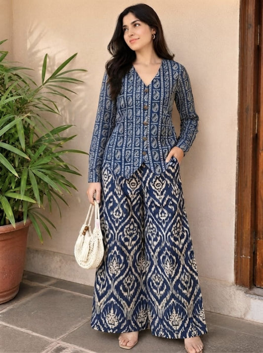 Tatvani Pure Cotton Printed Women’s Co-Ord Set | Summer Shirt & Palazzo Set | XXS to 7XL