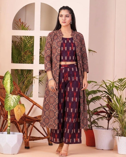 Tatvani Hand Block Printed Cotton Shrug for Women | Natural Dye Long Ethnic Shrug | Indian Artisan Handmade Handblock Printed Cotton Outerwear | Indo-Western Ethnic Wear | Sizes 36 to 54