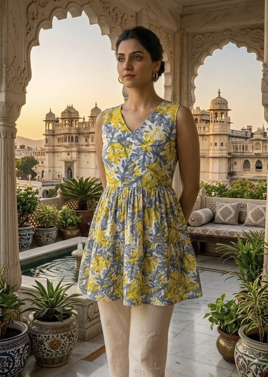 Tatvani Pure Cotton Hand Block Printed Sleeveless Top | Natural Handblock Summer Top | XXS to 7XL