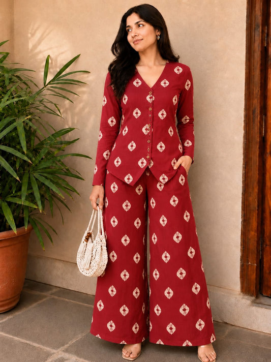 Tatvani Pure Cotton Printed Women’s Co-Ord Set | Summer Shirt & Palazzo Set | XXS to 7XL