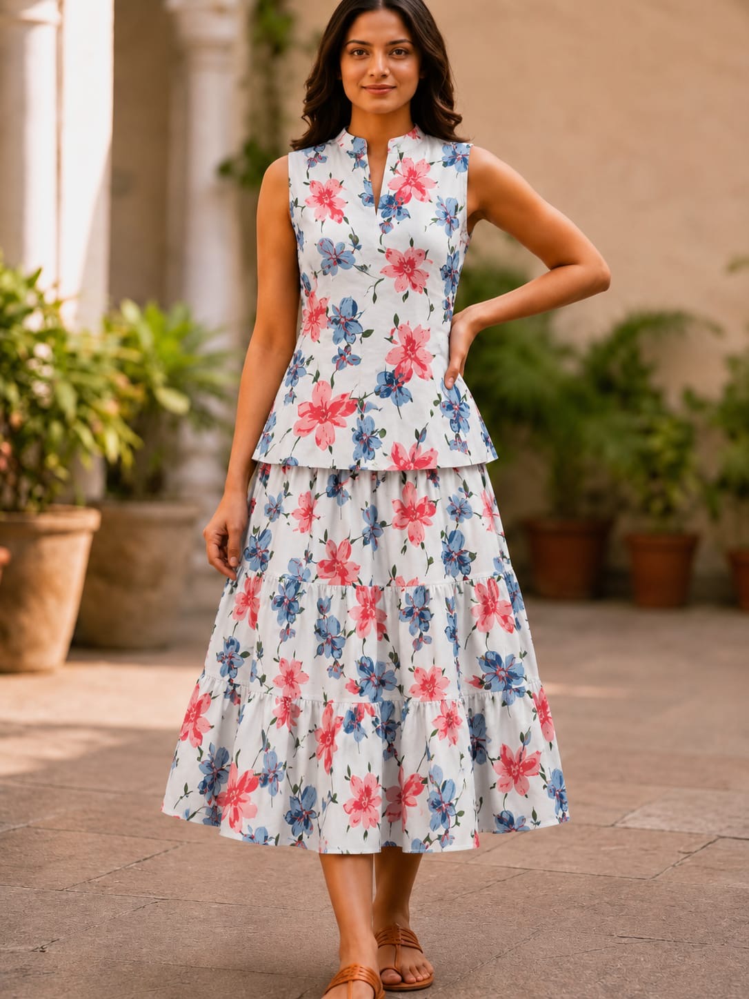 Bagru Hand Block Printed Pure Cotton Top & Flared Skirt Set | Elegant Ethnic Co-Ord | XXS–7XL | Tatvani