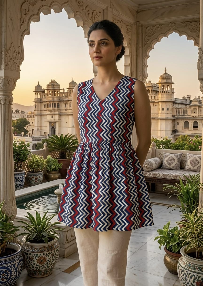 Tatvani Pure Cotton Hand Block Printed Sleeveless Top | Natural Handblock Summer Top | XXS to 7XL