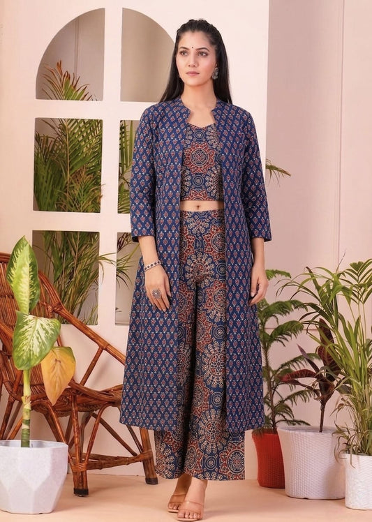 Tatvani Hand Block Printed Cotton Shrug for Women | Natural Dye Long Ethnic Shrug | Indian Artisan Handmade Handblock Printed Cotton Outerwear | Indo-Western Ethnic Wear | Sizes 36 to 54