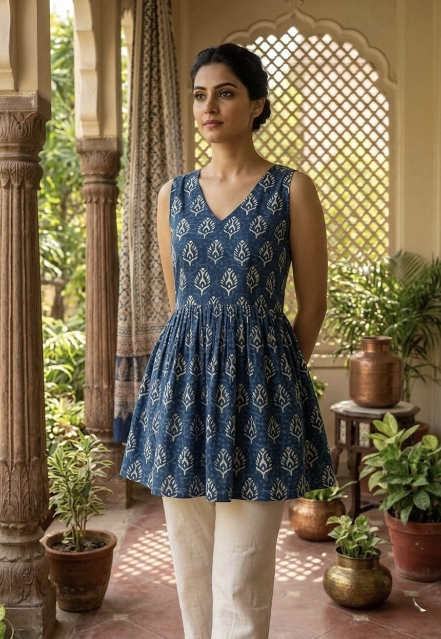 Tatvani Pure Cotton Hand Block Printed Sleeveless Top | Natural Handblock Summer Top | XXS to 7XL