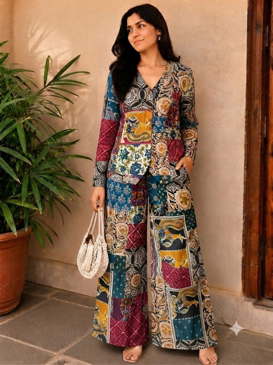 Tatvani Pure Cotton Printed Women’s Co-Ord Set | Summer Shirt & Palazzo Set | XXS to 7XL