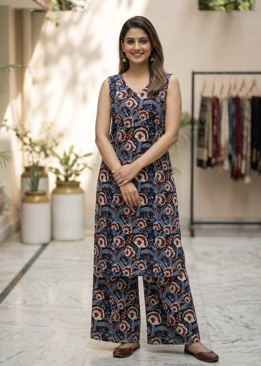 Tatvani Bagru Hand Block Printed Kurta Palazzo Set | Pure Cotton | Sleeveless Kurta with 2 Pocket Palazzo