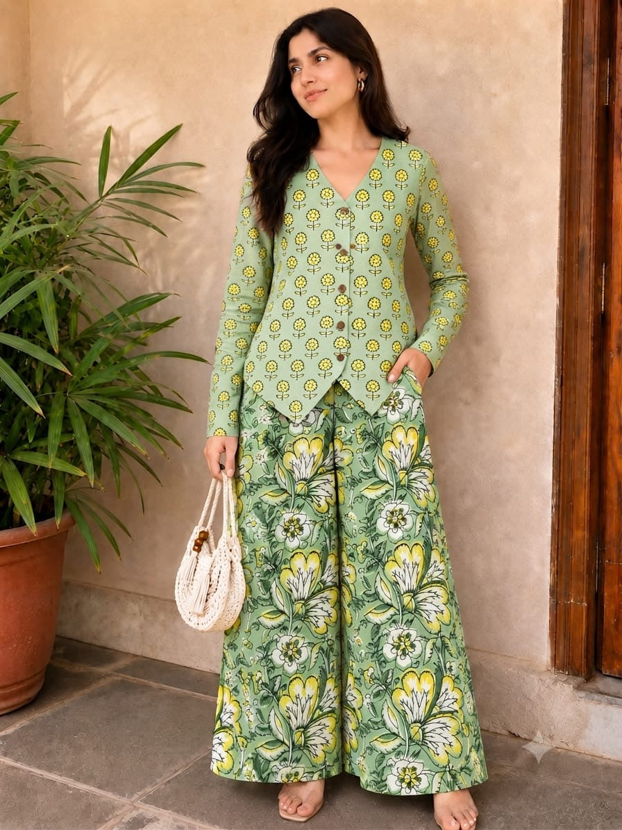 Tatvani Pure Cotton Printed Women’s Co-Ord Set | Summer Shirt & Palazzo Set | XXS to 7XL