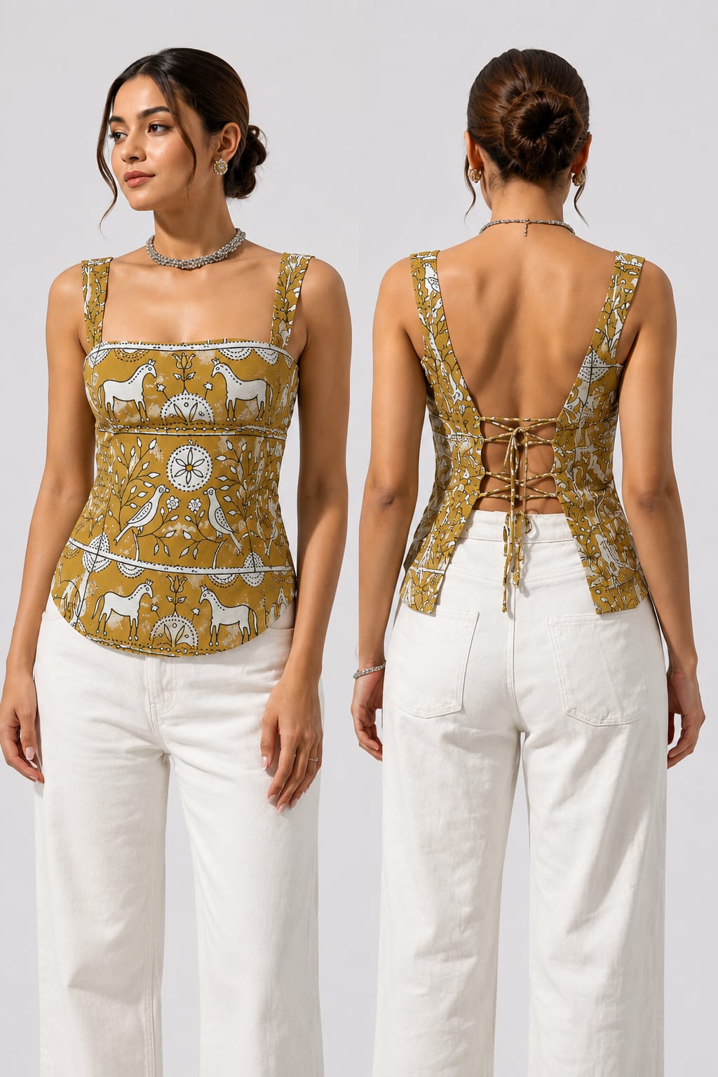 TATVANI – Pure Handblock Print Backless Short Kurti Set ✨