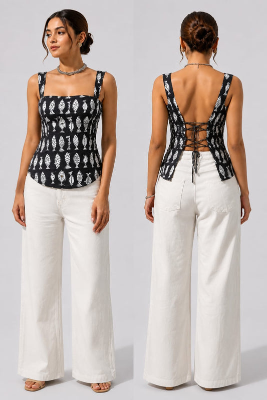 TATVANI – Pure Handblock Print Backless Top ✨