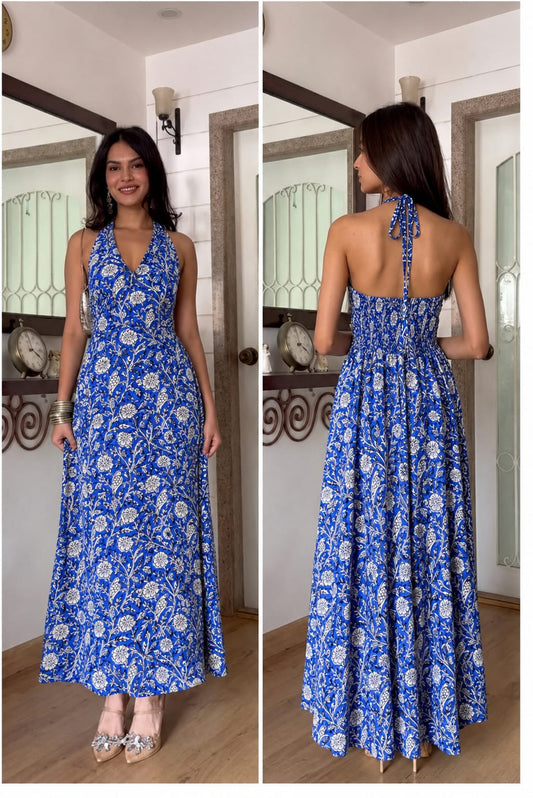 TATVANI | Pure Hand Block Print Cotton Backless Maxi Dress ✨