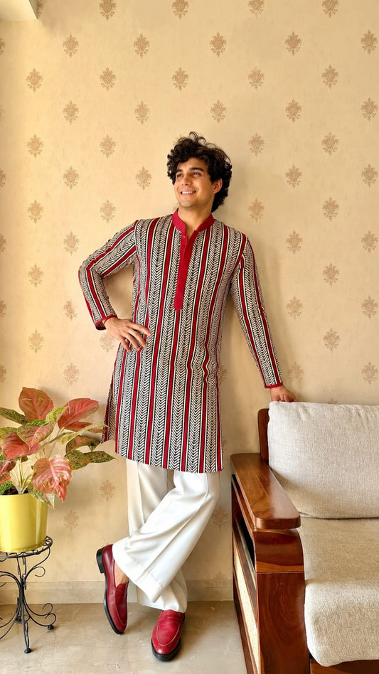 TATVANI – Premium Striped Handblock Printed Cotton Kurta ✨