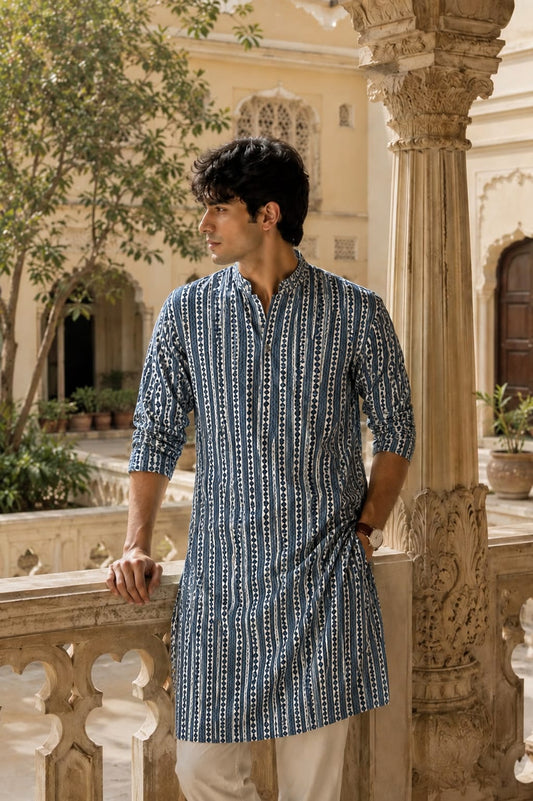 TATVANI – Premium Striped Handblock Printed Cotton Kurta ✨