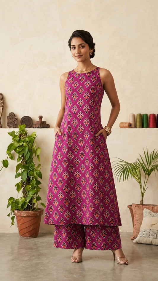 TATVANI | Pure Cotton Hand Block Print Cord Set with Pockets