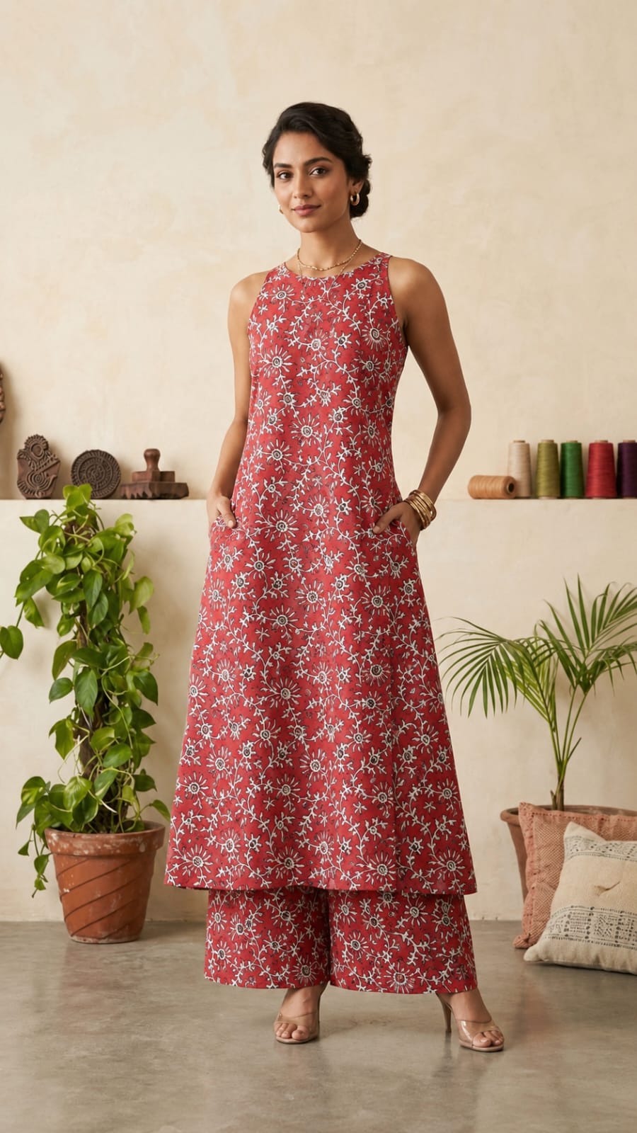TATVANI | Pure Cotton Hand Block Print Cord Set with Pockets
