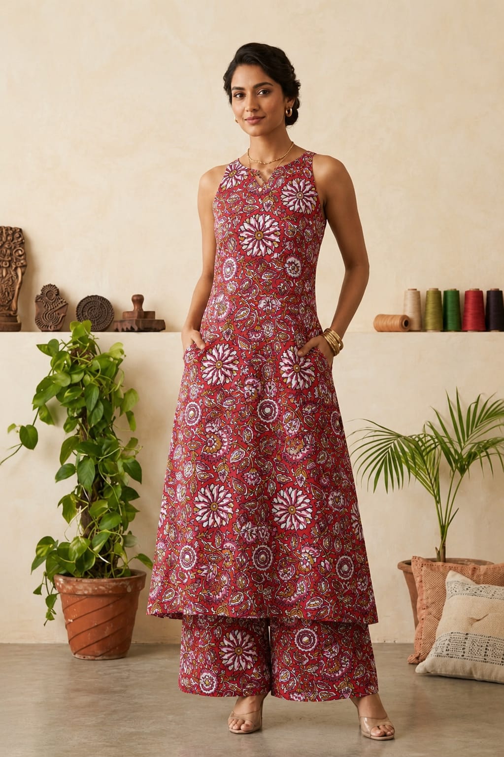 TATVANI | Pure Cotton Hand Block Print Cord Set with Pockets