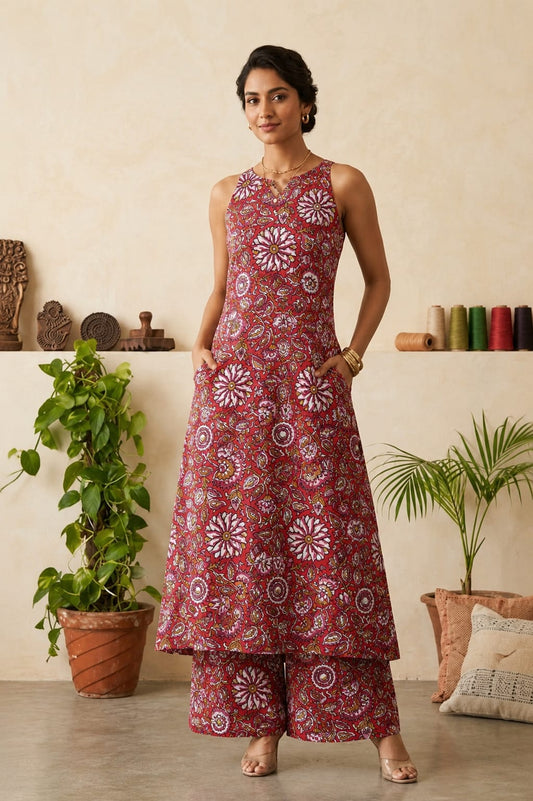 TATVANI | Pure Cotton Hand Block Print Cord Set with Pockets
