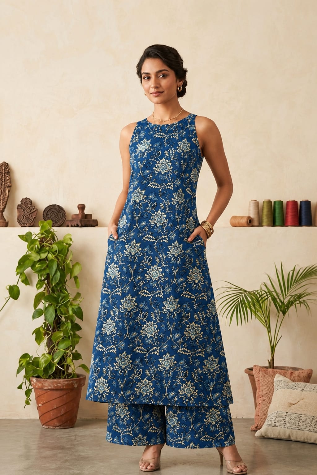 TATVANI | Pure Cotton Hand Block Print Cord Set with Pockets