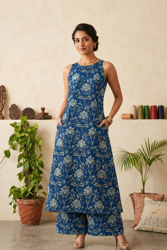 TATVANI | Pure Cotton Hand Block Print Cord Set with Pockets