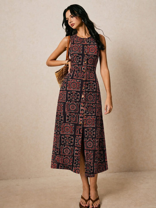 TATVANI | Pure Hand Block Print Cotton Maxi Dress