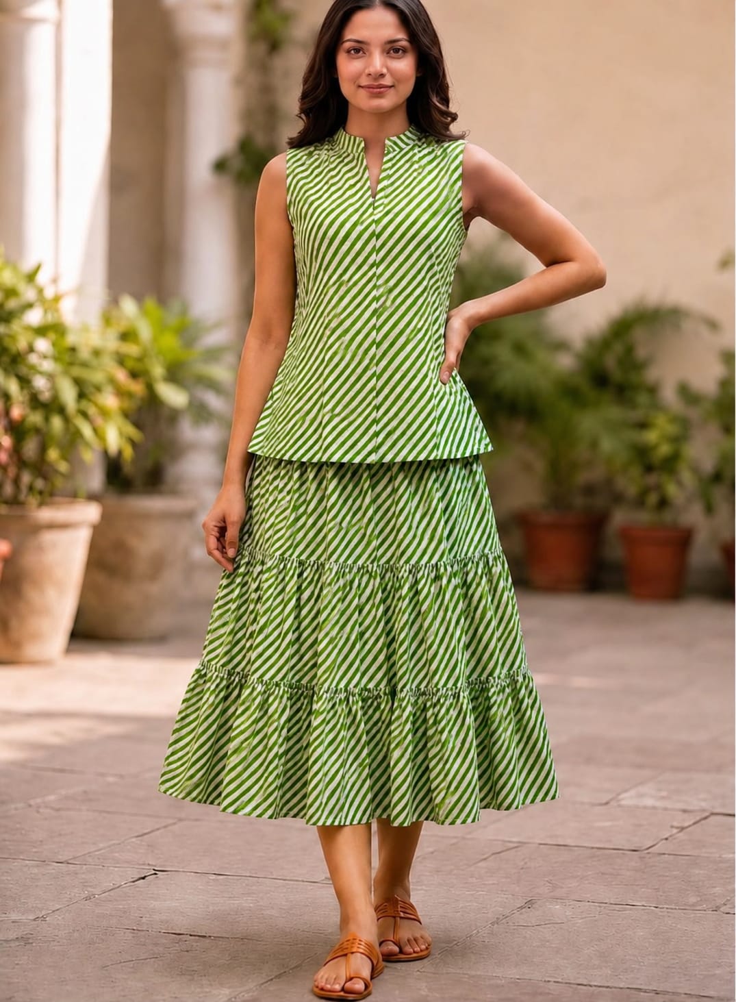 Bagru Hand Block Printed Pure Cotton Top & Flared Skirt Set | Elegant Ethnic Co-Ord | XXS–7XL | Tatvani